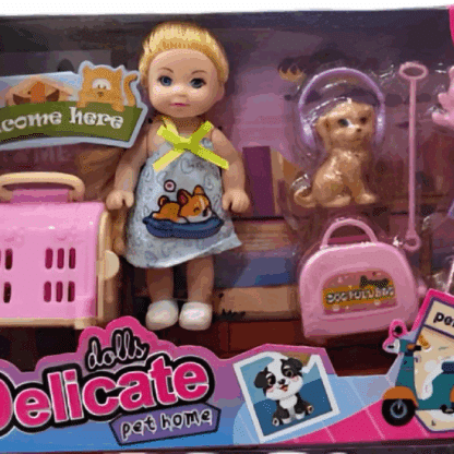 Delicate Doll with Cute Pets Set